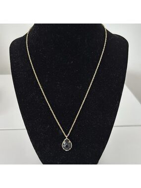 KENDRA SCOTT Kiri black faceted tear drop pendant necklace gold tone chain 18”